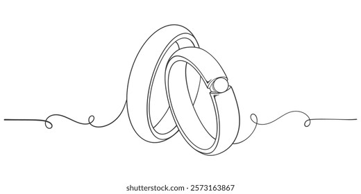 line art drawing of pair of wedding rings in outline vector illustration