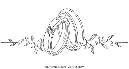 line art drawing of pair of wedding rings in outline vector illustration