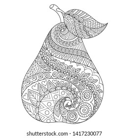 Line art drawing of pear for printing on stuffs and adult coloring book or coloring page. Vector illustration