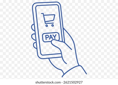 line art drawing of a person making a mobile payment with a smartphone, digital wallet app visible Vector