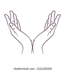 Line Art Drawing Of Praying Hand. Outline Drawing Hands In Praying Position. Praying Hands