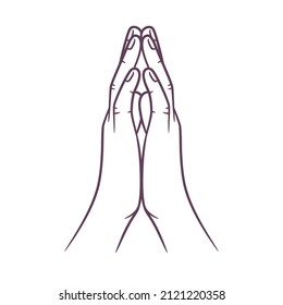 Line Art Drawing Of Praying Hand. Outline Drawing Hands In Praying Position. Praying Hands