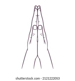 Line Art Drawing Of Praying Hand. Outline Drawing Hands In Praying Position. Praying Hands