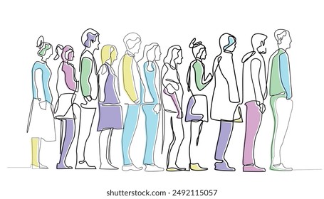 line art drawing of queuing to make payment.queuing at the shop cashier, queuing at the place to eat.line art vector illustration