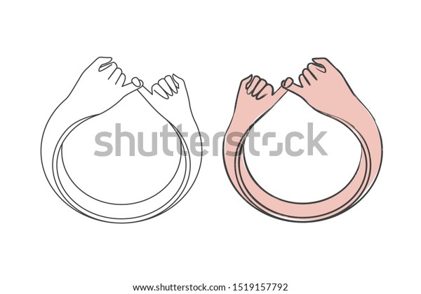 リングカップルのラインアート図 小指の約束は手の輪郭 実線のベクター画像イラスト のベクター画像素材 ロイヤリティフリー