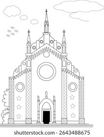 Line Art Drawing of Santa Maria Gloriosa dei Frari Church in Venice, Black and white line drawing illustration of the famous Santa Maria Gloriosa dei Frari church in Venice, Italy, a significant