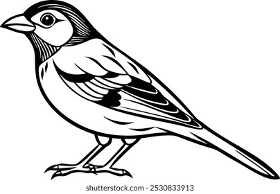 Desenho de arte de linha de Silhueta preto grosbeak vetor arte ilustração