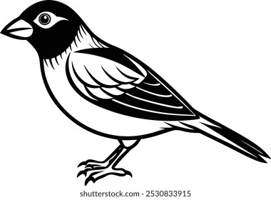 Desenho de arte de linha de Silhueta preto grosbeak vetor arte ilustração