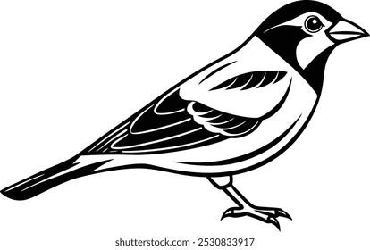 Desenho de arte de linha de Silhueta preto grosbeak vetor arte ilustração