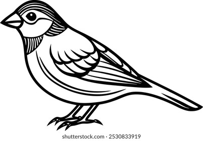 Line art drawing of Silhouette black grosbeak vector art illustration