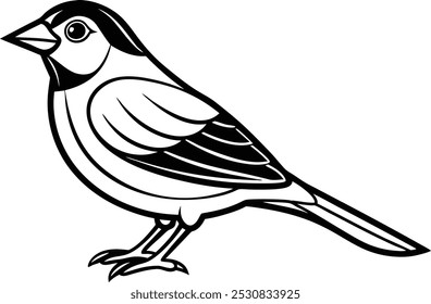 Desenho de arte de linha de Silhueta preto grosbeak vetor arte ilustração