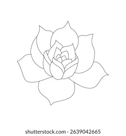 Line art drawing of a single rose flower