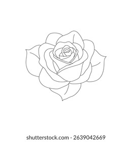Line art drawing of a single rose flower