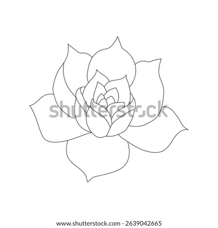 Line art drawing of a single rose flower