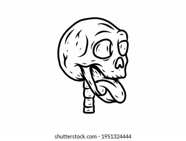 Line art drawing of skull head with tongue design
