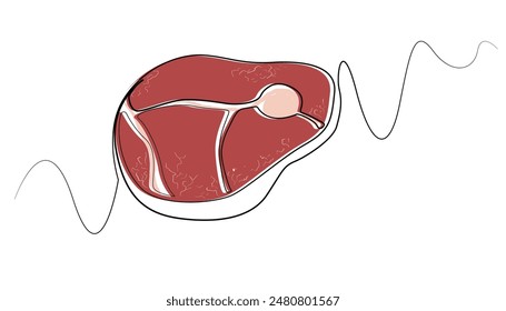 line art drawing of sliced ​​beef.one line drawing of sliced ​​beef.meat ready to cook.isolated on white background