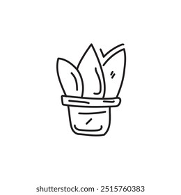 Line art drawing of a succulent plant in a pot. Minimalist botanical illustration of a houseplant for home decor.