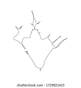 Line art drawing vector illustration of lovely couple facing each other for kissing.  Love print. Minimalist people icon. Symbol of love.