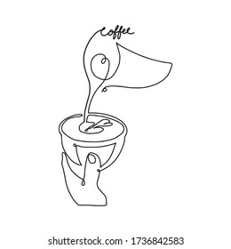 Zeilenkunstmalerei Vektorgrafik von Hand halten Kaffeebecher. Kontinuierliche Linie. Minimalistischer Kaffee-Lebensstil. 