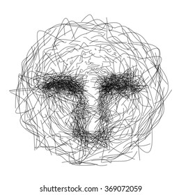 Line art drawing vector image of isolated man's face with eyes and nose