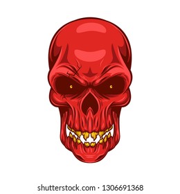 Line art drawing of a vector red skull on white background. Skull head design element.