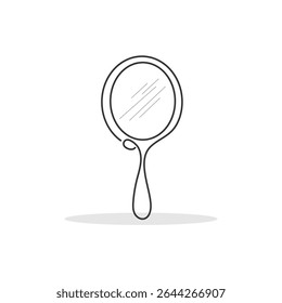 Um desenho em forma de linha de uma ilustração de espelho vintage. Um simples desenho de linha, Espelho de Vaidade Elegante para a Rotina de Beleza.