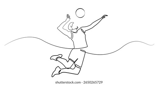 line art drawing of volleyball player hitting the ball