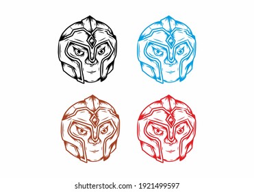 Line art drawing of warriors head