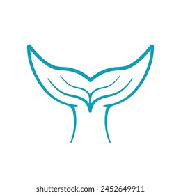 Line Art Drawing Whale Tail Icon Logo Clipart Vector Illustration Isolated on White Background