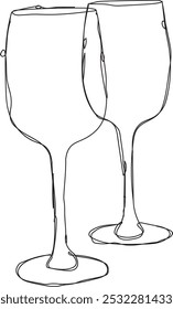 Line art drawing of wine glasses, line art, vector