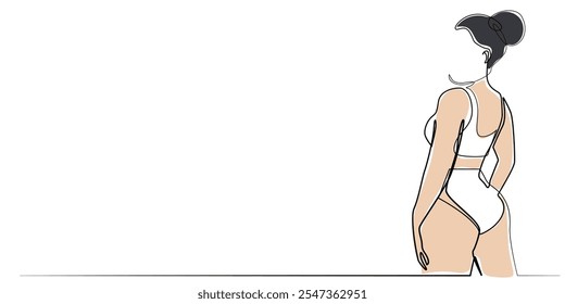 line art drawing of woman seen from behind.line art portrait of woman seen from behind.one line drawing concept with color.vector illustration.eps 10