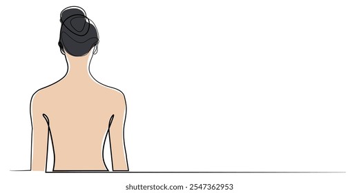 line art drawing of woman seen from behind.line art portrait of woman seen from behind.one line drawing concept with color.vector illustration.eps 10