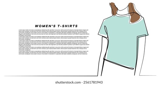 line art drawing of women's t-shirts. Line art of a half-body model of a woman in a short t-shirt.