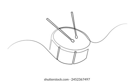 line art drawing.drum and sticks.minimalist line music concept.drum musical instrument tool.hand drawn vector illustration