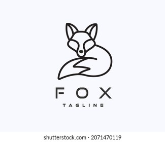 line art drawn sitting fox logo template illustration