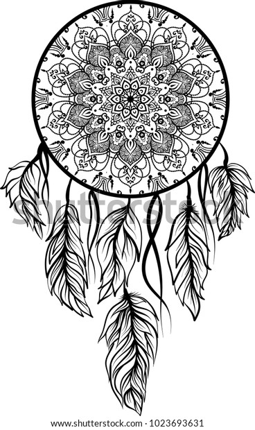 Line Art Dreamcatcher Stock Vector (Royalty Free) 1023693631