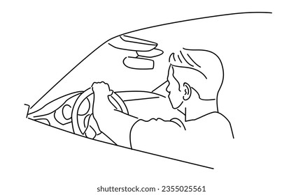 line art of driver holds steering wheel vector illustration