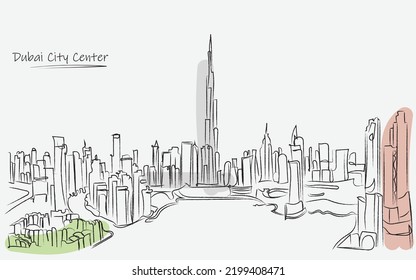 Line art of Dubai City Center United Arab Emirates