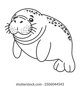 Line art of dugong cartoon vector