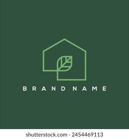 line art eco house and house nature logo vector