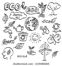 line art ecology icon set illustration vector hand drawn isolated on white background