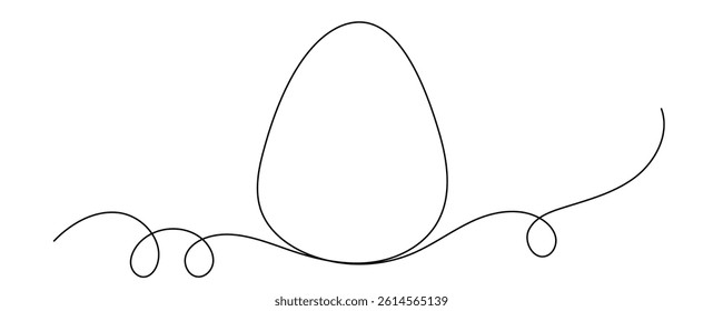 Line Art Egg Abstract Illustration. Happy Easter Holiday Greeting Card Element. Spring Vacation Graphic Symbol.  One Continuous Line Modern Doodle Drawn. Editable Thin Stroke Family Party or Souvenir 