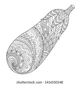 Line art of eggplant, doodle art for printing on stuff and adult coloring book, or coloring page. Vector illustration