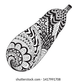 Line art of eggplant, doodle art for printing on stuff and adult coloring book, or coloring page. Vector illustration