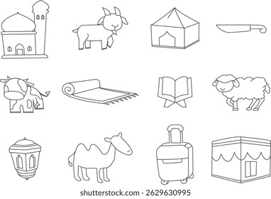  Line art of Eid al Adha ,icon set. vector illustration.