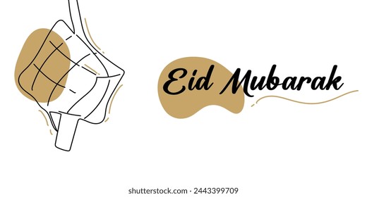 line art eid mubarak islamic greeting banner vector background