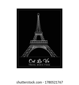 Una línea de arte de la torre Eiffel en tonos negros y blancos.