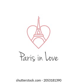 Arte de línea Torre Eiffel con corazones adorados diseño de logo