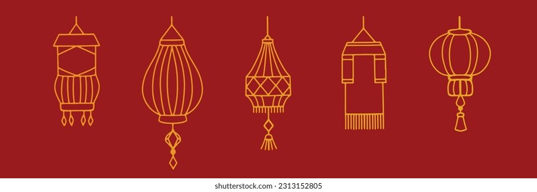 line art elements chinese lanterns chinese new year hand drawn vector illustration
