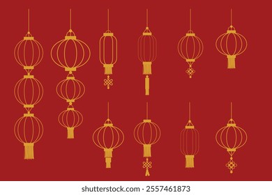 line art elements chinese lanterns chinese new year hand drawn illustration